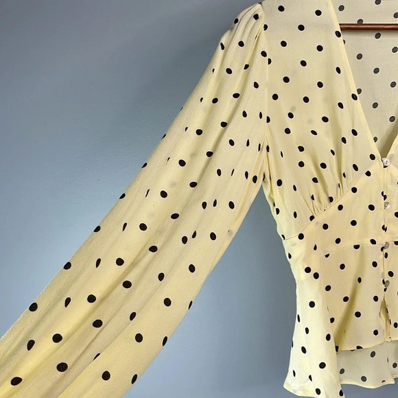 WILFRED Polka Dot Prairie Blouse Buttermilk Yellow Black Long Sleeves Size Small - Picture 6 of 12